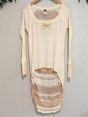 FREE PEOPLE Repeat Raglan Tunic Sweater Waffle Hi-LowTop Ivory Beige Oatmeal